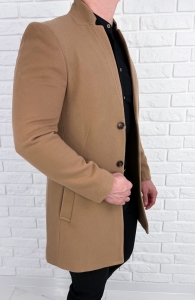 Płaszcz męski camel ze stójką z wełną 9300