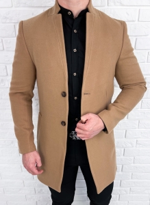 Płaszcz męski camel ze stójką z wełną 9300