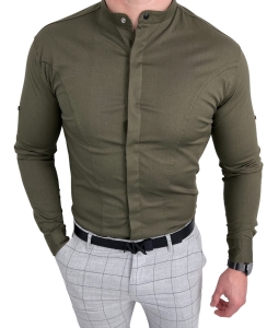 Koszula khaki ze stójką z krytą plisą 0126/36