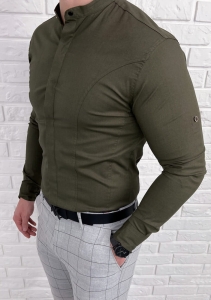 Koszula khaki ze stójką z krytą plisą 0126/36