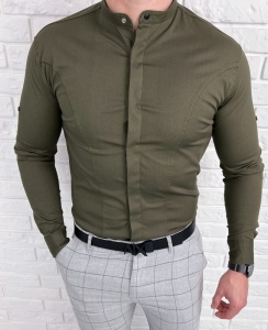 Koszula khaki ze stójką z krytą plisą 0126/36