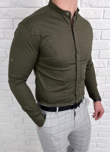 Koszula khaki ze stójką z krytą plisą 0126/36