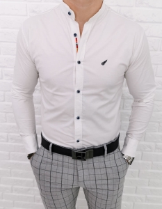 Biała męska koszula slim fit ze stójką 0284/1