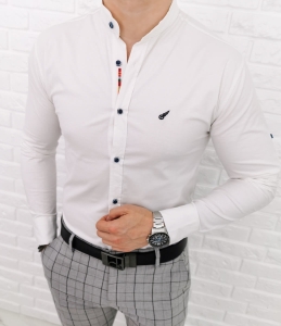 Biała męska koszula slim fit ze stójką 0284/1