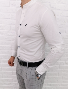 Biała męska koszula slim fit ze stójką 0284/1