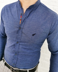 Granatowa męska koszula slim fit ze stójką 0284/20