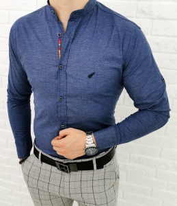 Granatowa męska koszula slim fit ze stójką 0284/20