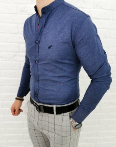 Granatowa męska koszula slim fit ze stójką 0284/20