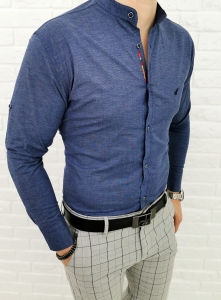 Granatowa męska koszula slim fit ze stójką 0284/20