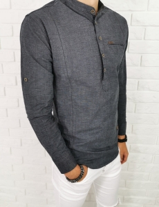 Ciemnoszara koszula slim fit zapięcie do połowy przeszycia 0376/172