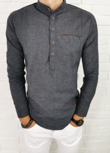Ciemnoszara koszula slim fit zapięcie do połowy przeszycia 0376/172