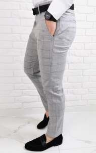 Szare eleganckie męskie spodnie slim fit w kratę 1475