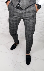 Ciemnoszare bawełniane spodnie slim fit w kratę 01
