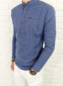 Granatowa slim fit zapięcie do połowy ozdobne przeszycia 0376/20