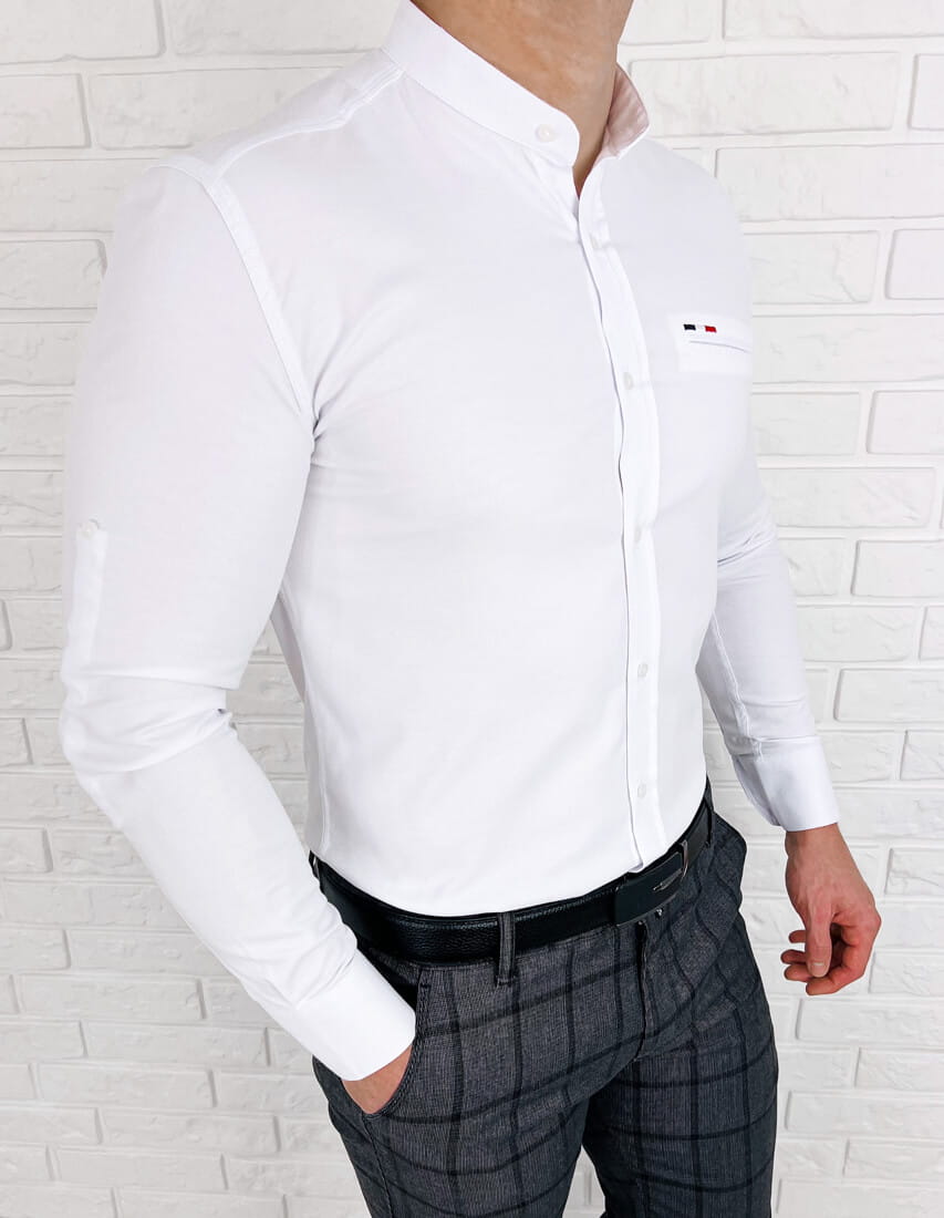 Biała koszula oxford ze stójką slim fit znaczek 1834