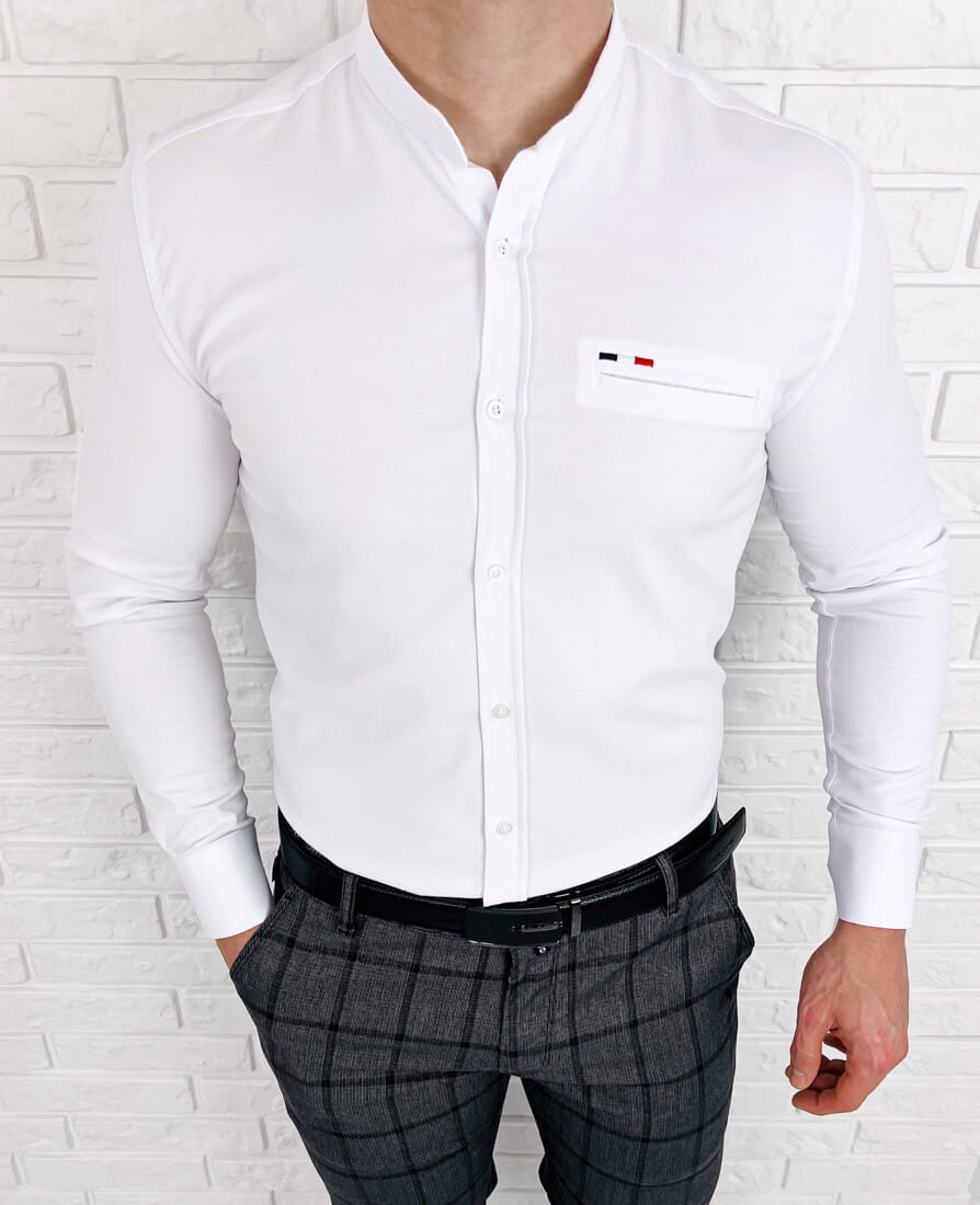 Biała koszula oxford ze stójką slim fit znaczek 1834