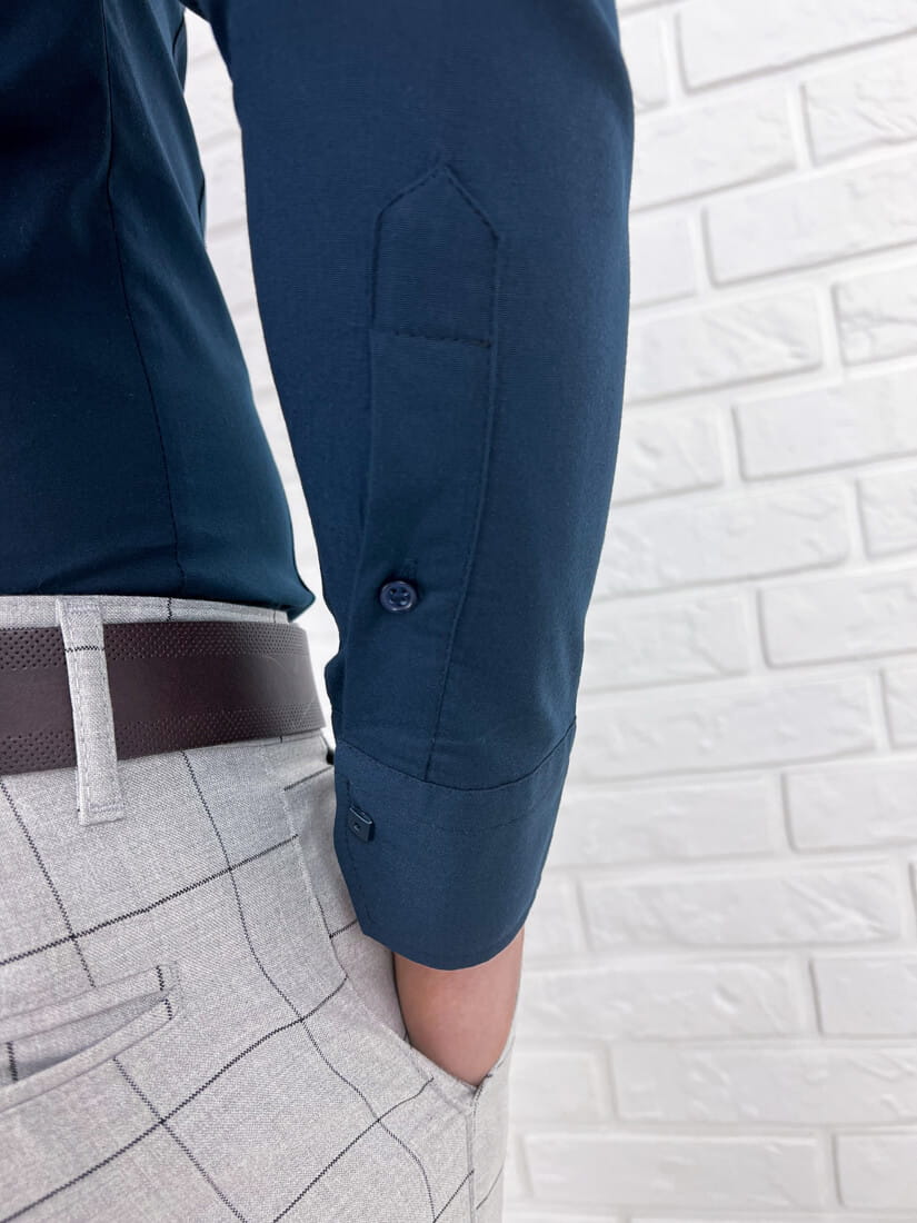 Granatowa męska koszula slim fit zapinana na napy 0299