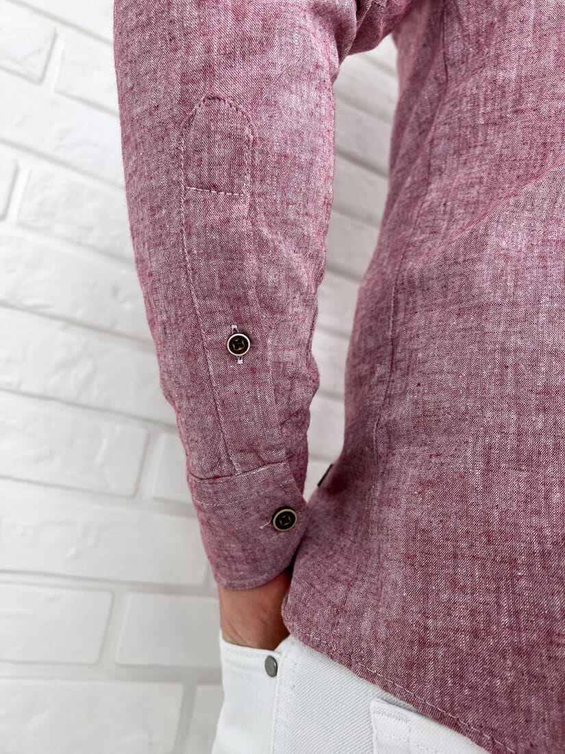 Bordowa bawełniana koszula slim fit ze stójką kieszonki 0282/56