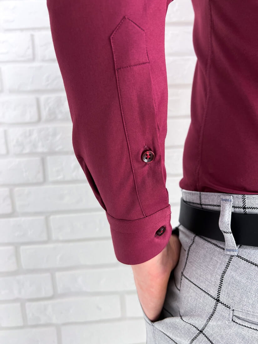 Bordowa koszula męska ze stójką slim fit Rs-1120