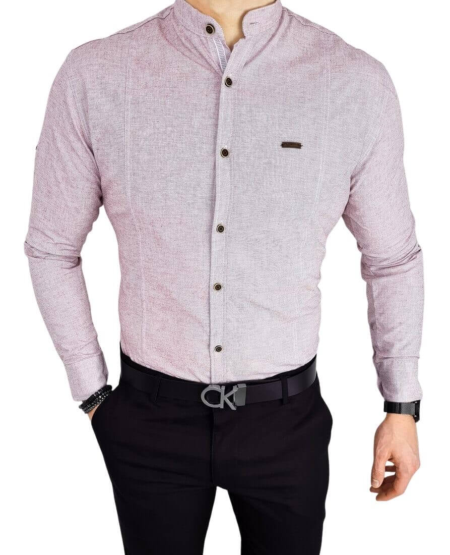 Bordowa koszula stójka pionowe przeszycia slim fit 0207/562