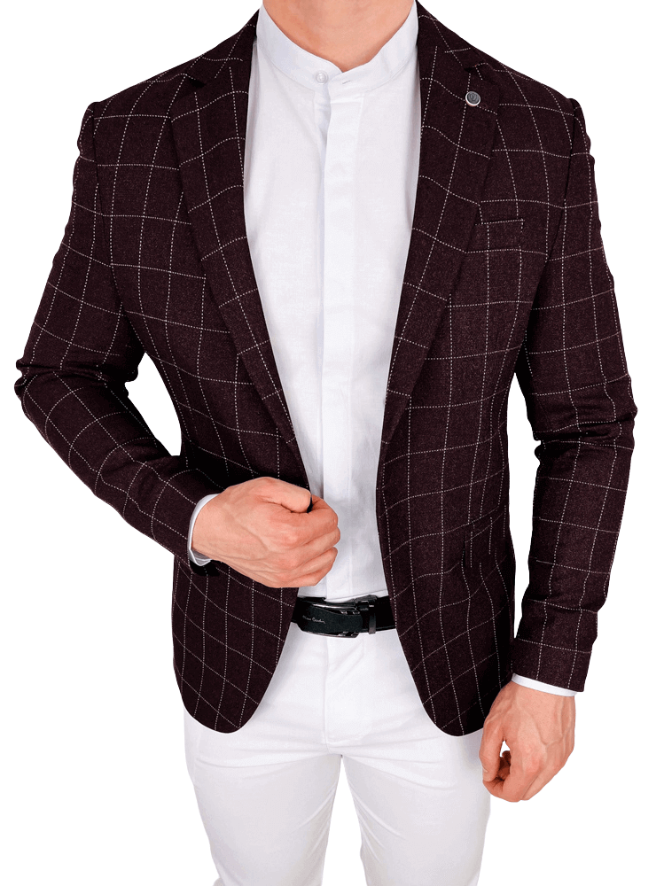 Bordowa w biala krate marynarka meska elegancka 3380