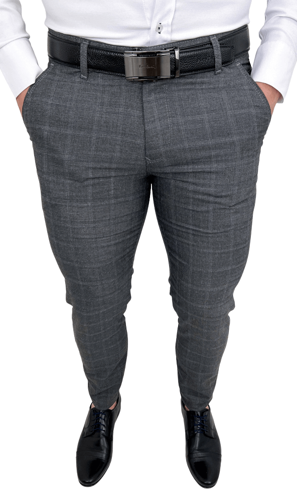 Ciemnoszare eleganckie spodnie w krate slim fit Dividers Mono-1