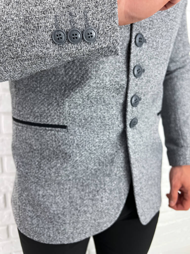 Marynarka meska ze stojka casual slim fit szara 846