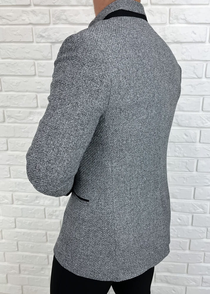 Marynarka meska ze stojka casual slim fit szara 846