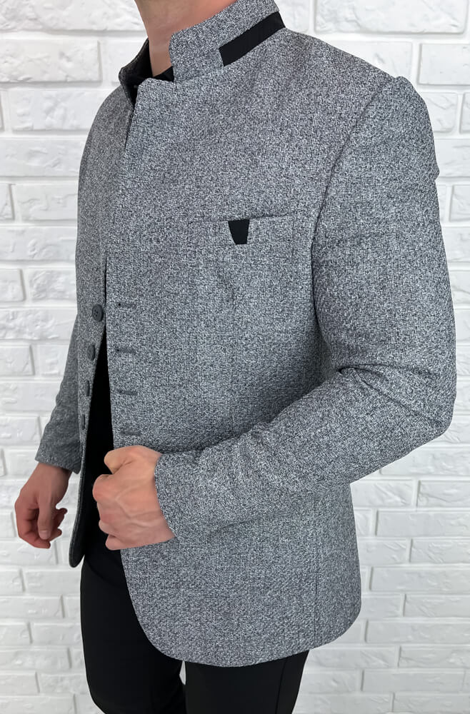 Marynarka meska ze stojka casual slim fit szara 846
