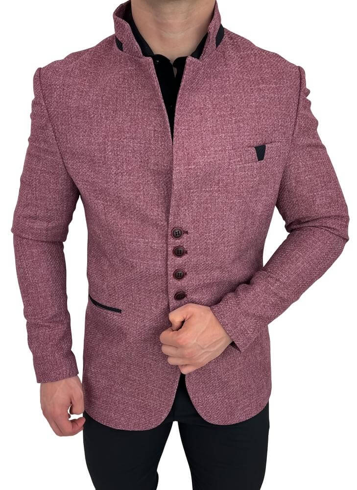 Marynarka meska ze stojka casual slim fit bordowa 846