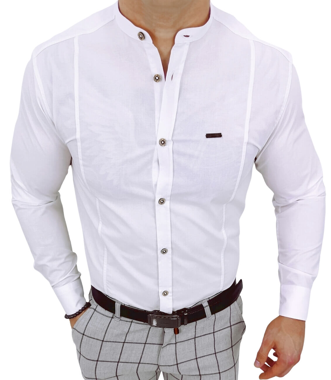 Biala koszula meska ze stojka slim fit stylovy 207