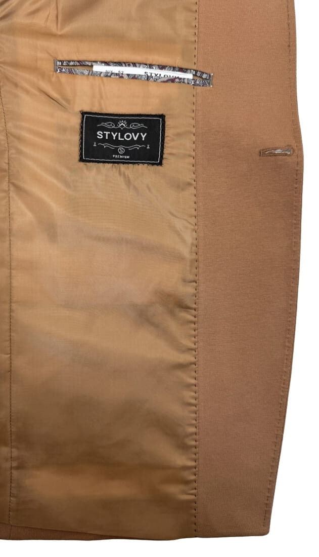Marynarka męska camel ze stójką casual slim fit 1774