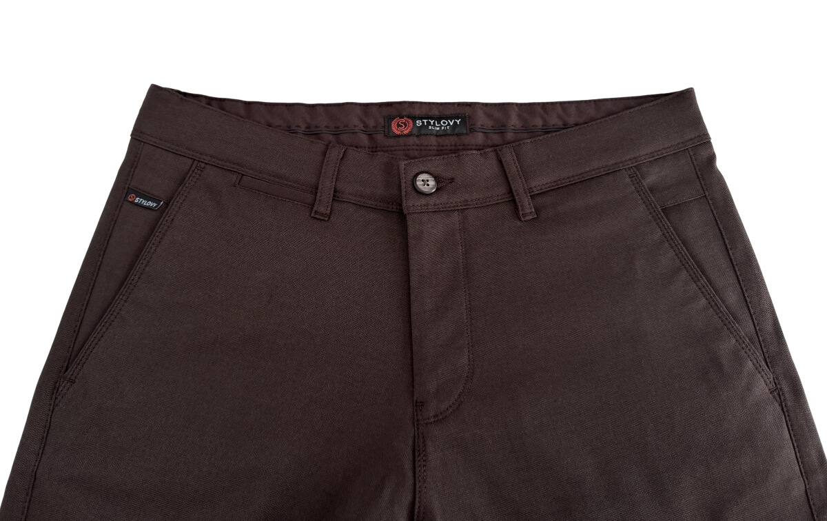 Czekoladowe spodnie męskie materiałowe chinosy czekolada slim fit M-100 5100