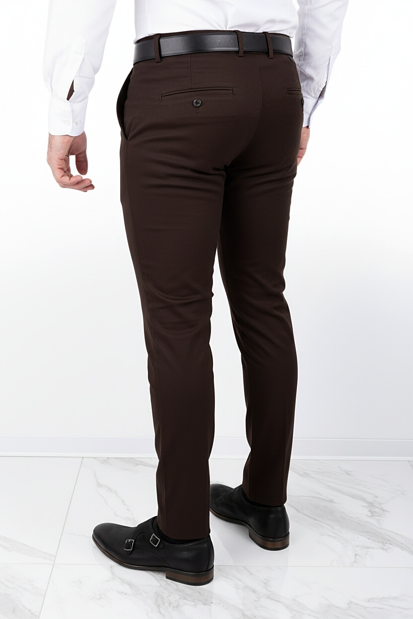 Czekoladowe spodnie męskie materiałowe chinosy czekolada slim fit M-100 5100