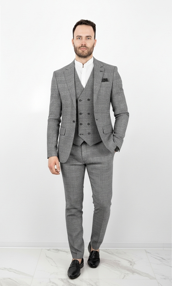 Szare eleganckie spodnie w stylową kratę 1190