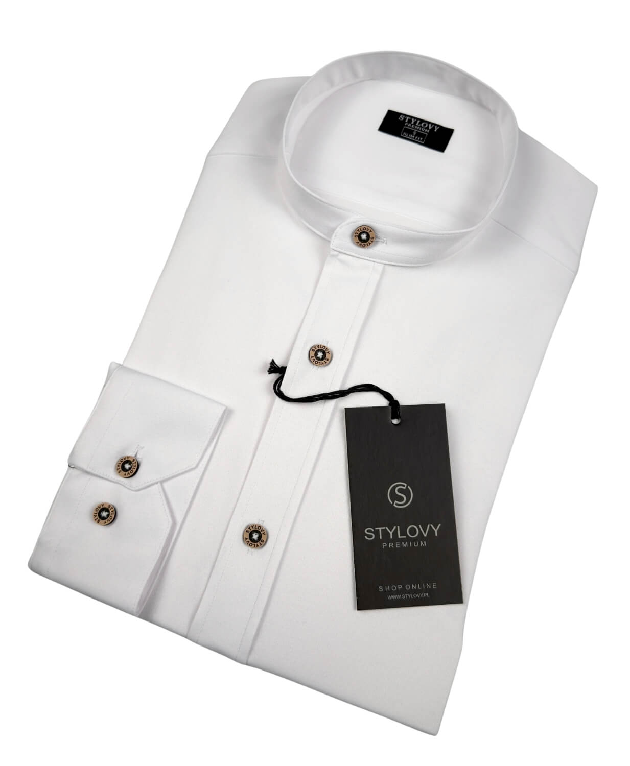 Biała koszula męska slim fit ze stójką S-1444