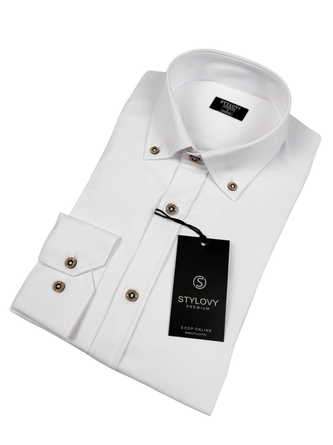 Biała koszula męska slim fit z ozdobnym kołnierzem S-1544