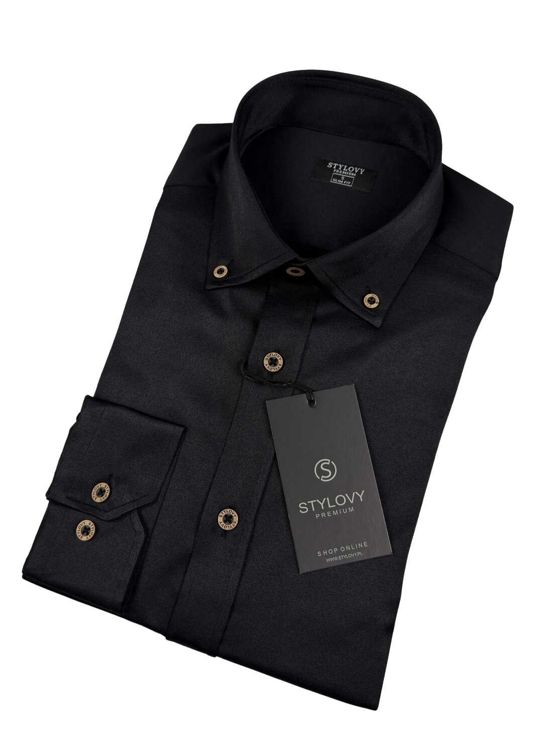 Czarna koszula męska slim fit z ozdobnym kołnierzem S-1544