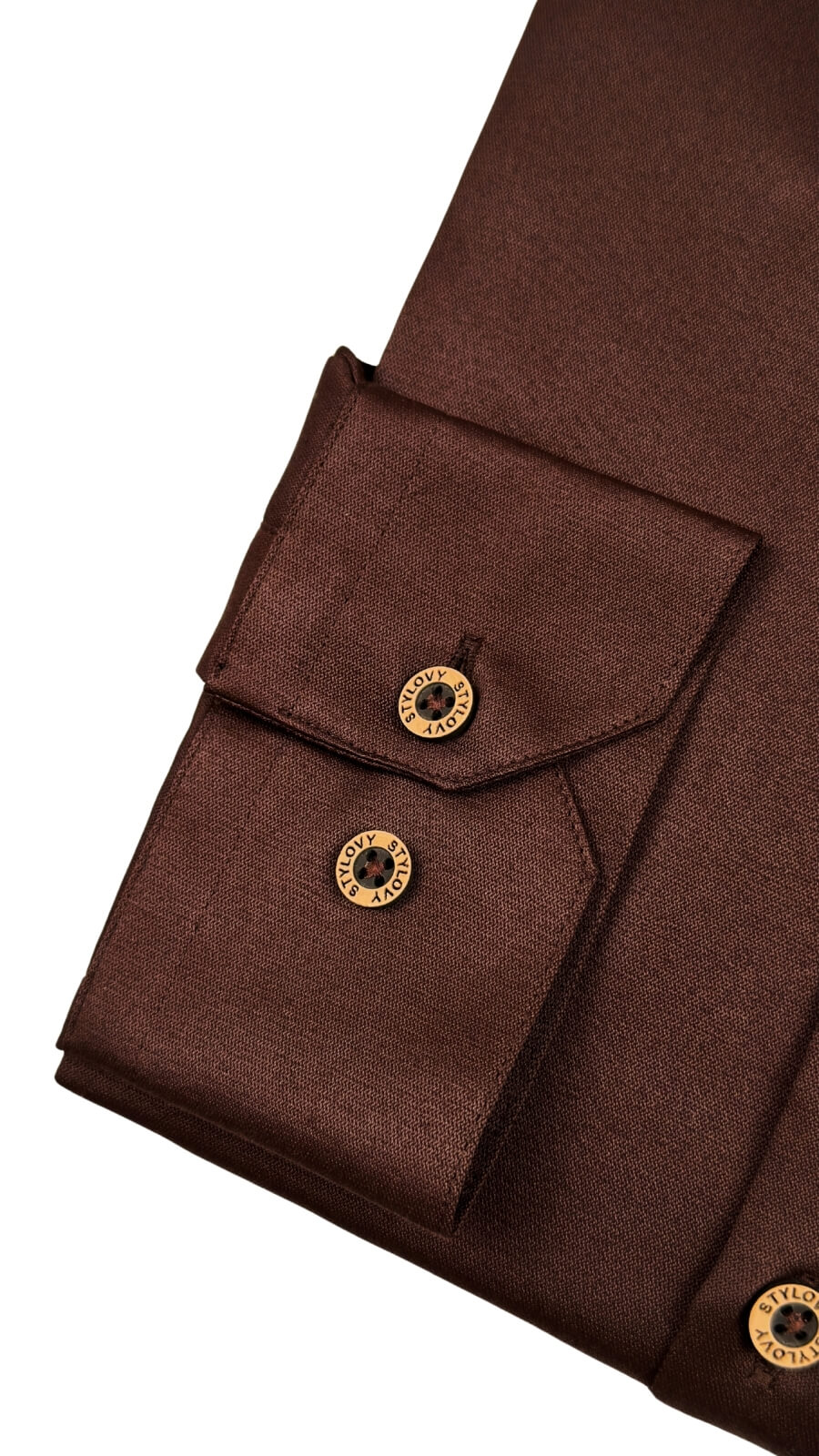 Brązowa koszula męska slim fit czekoladowa ze stójką 1966