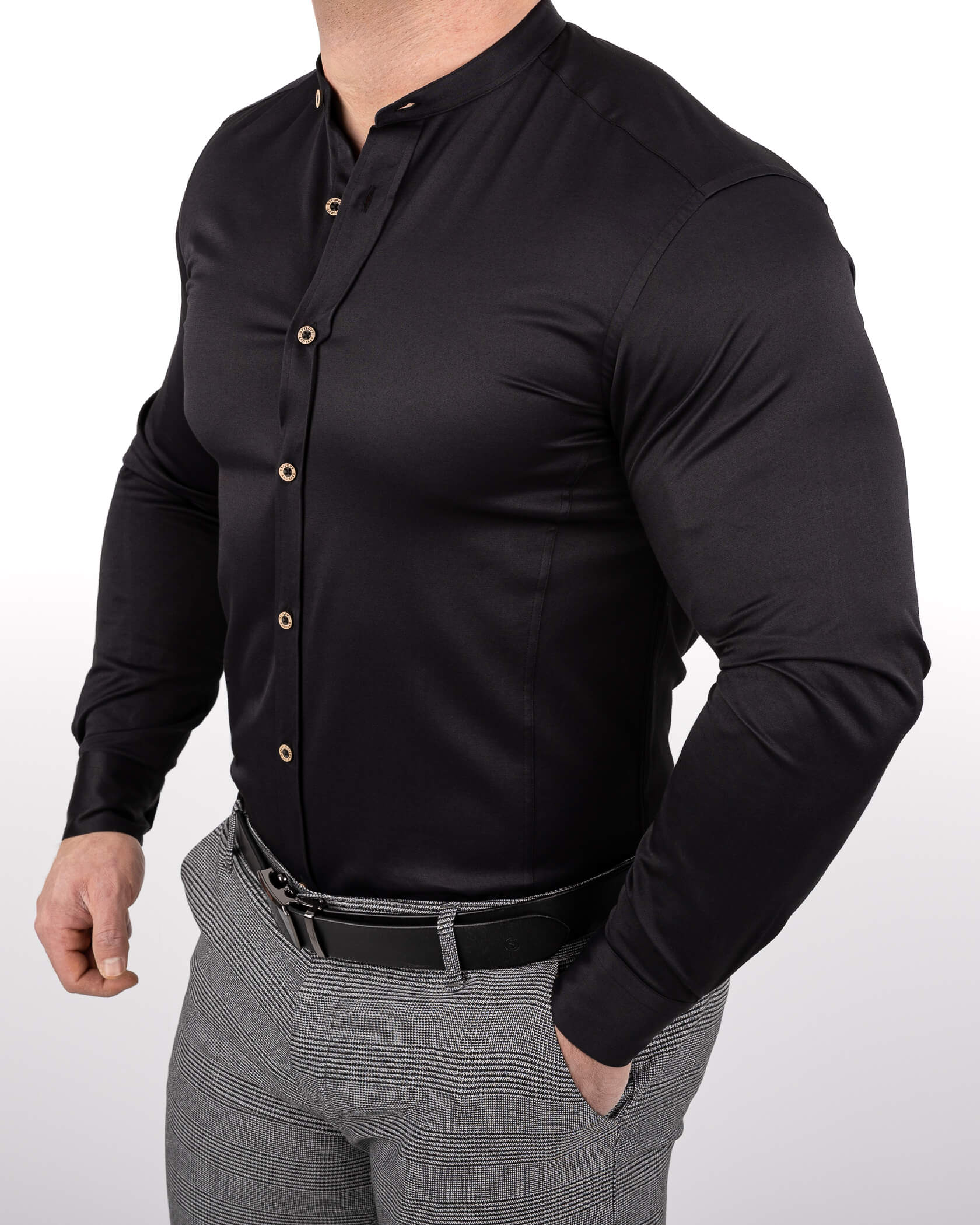 Czarna koszula męska slim fit ze stójką S-1444