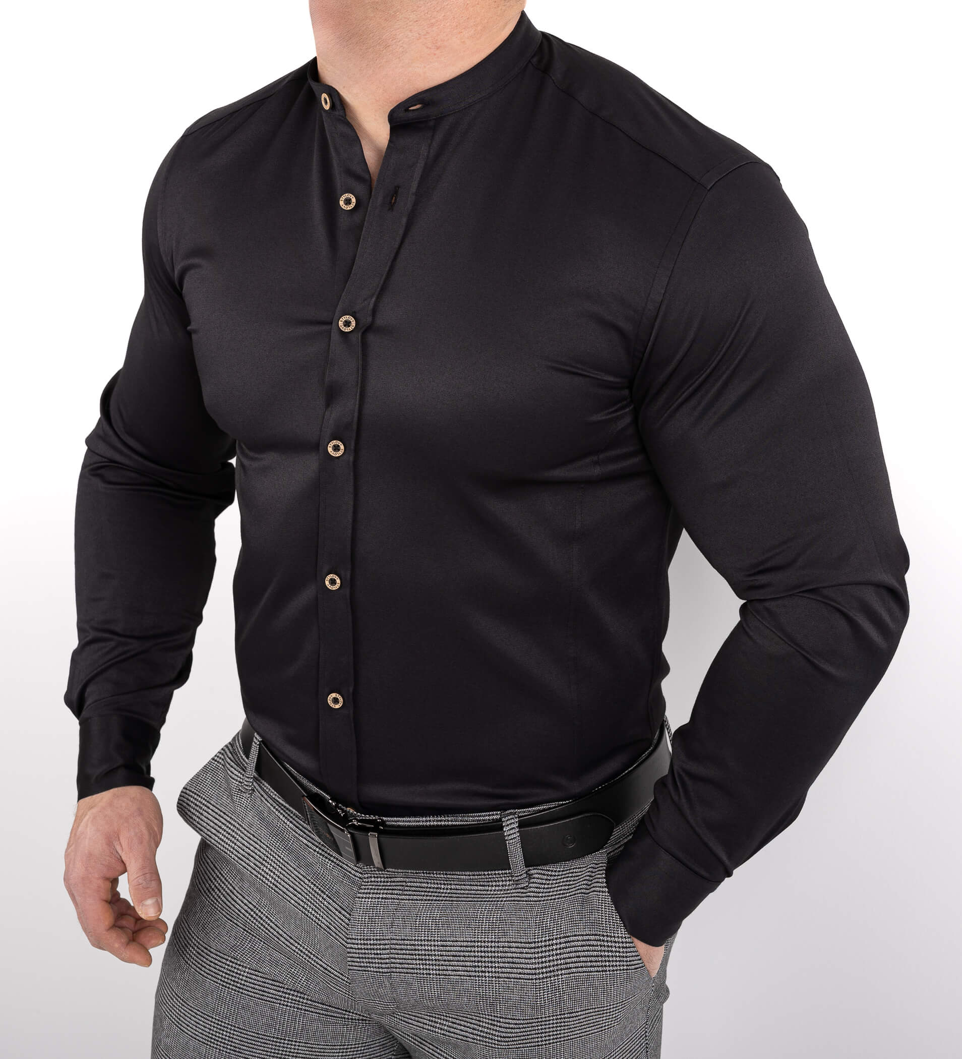 Czarna koszula męska slim fit ze stójką S-1444