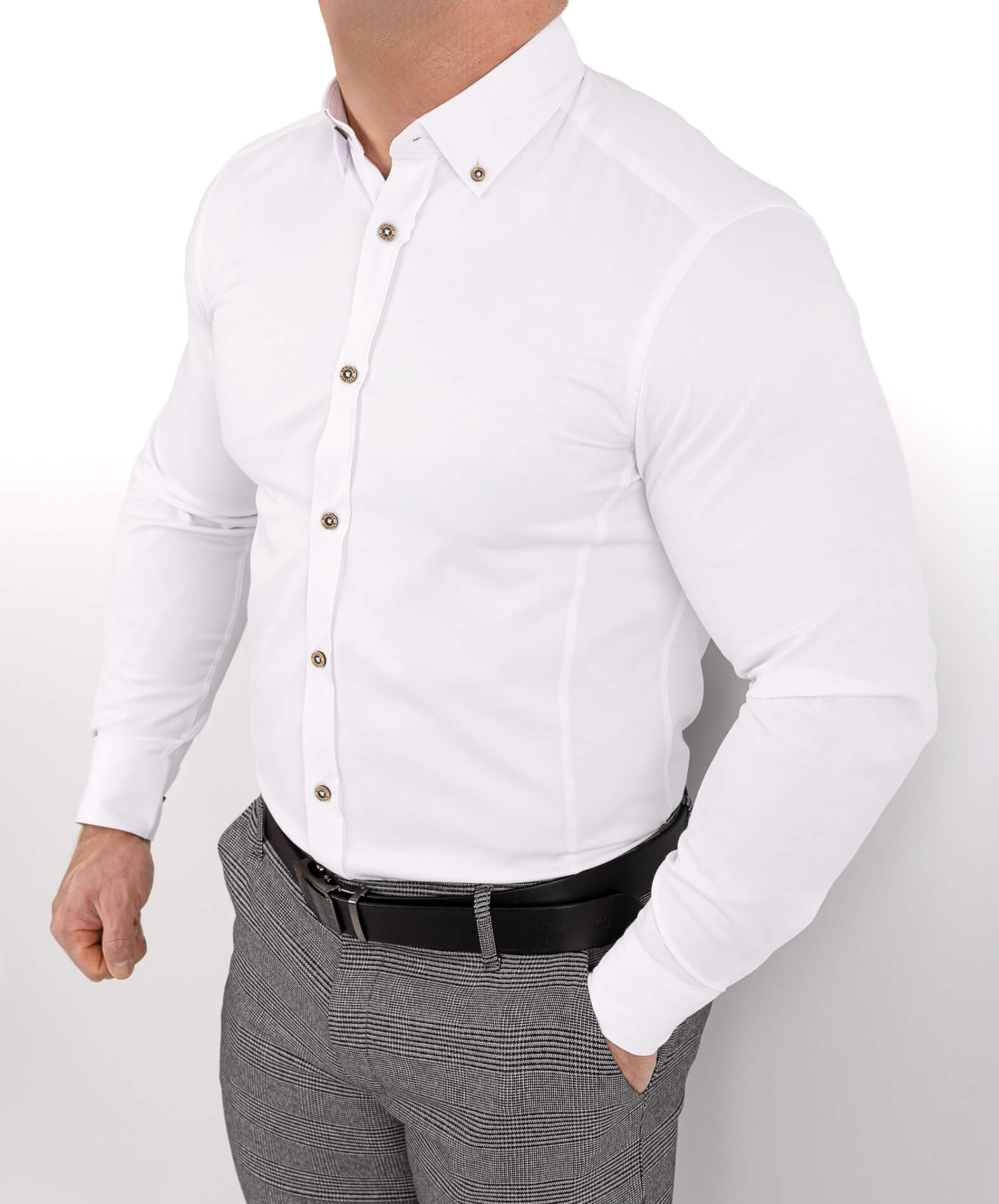 Biała koszula męska slim fit z ozdobnym kołnierzem S-1544