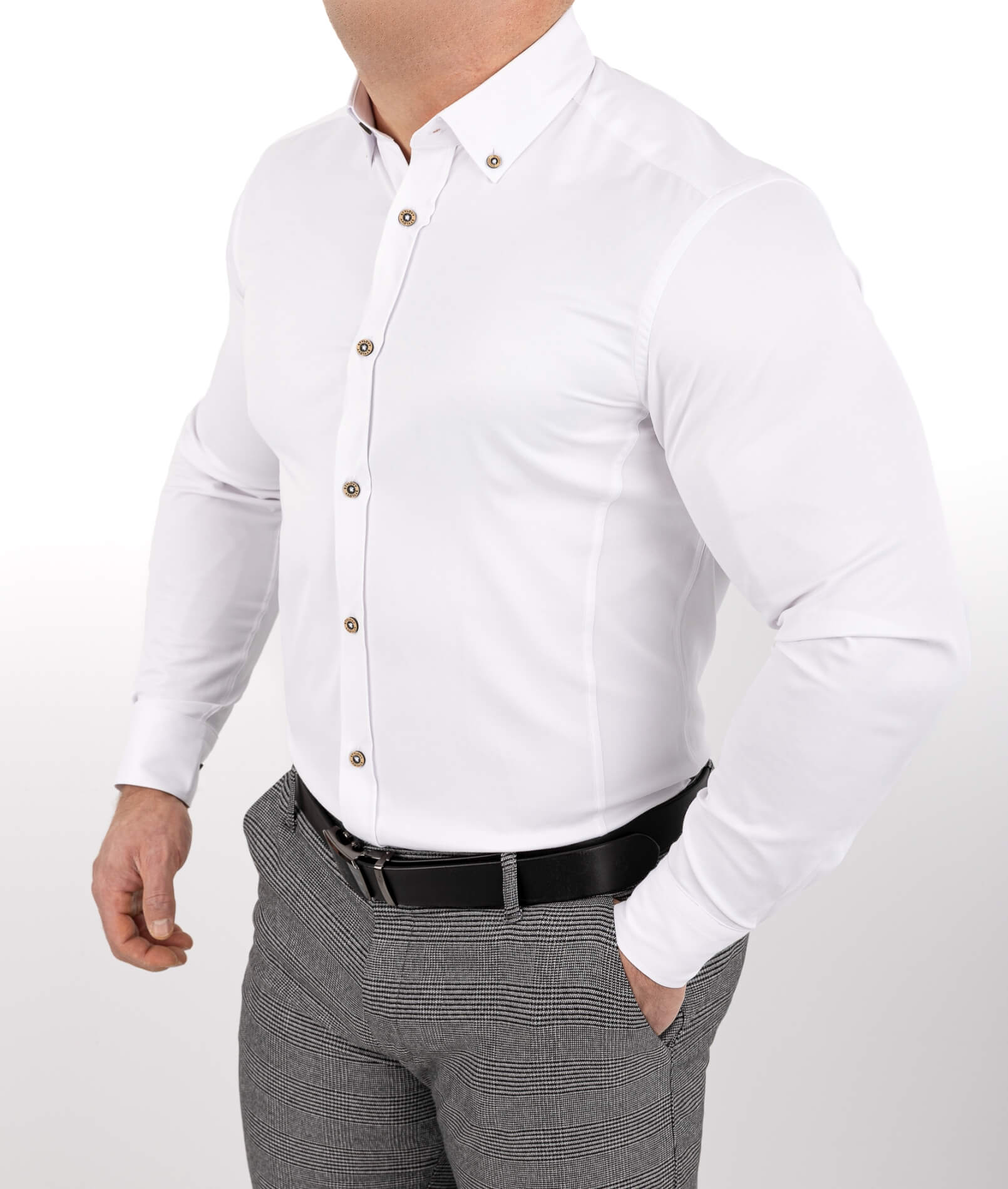 Biała koszula męska slim fit z ozdobnym kołnierzem S-1544