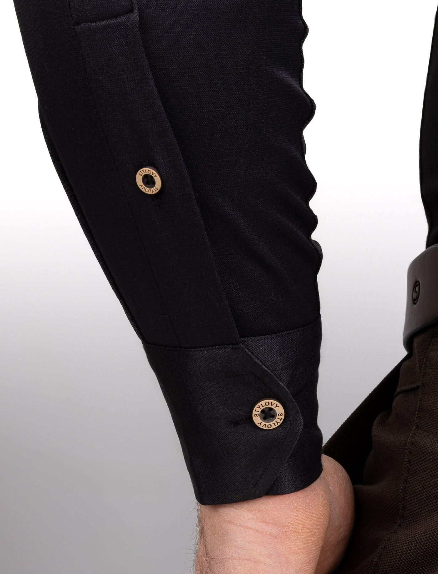 Czarna koszula męska slim fit ze stójką S-1444
