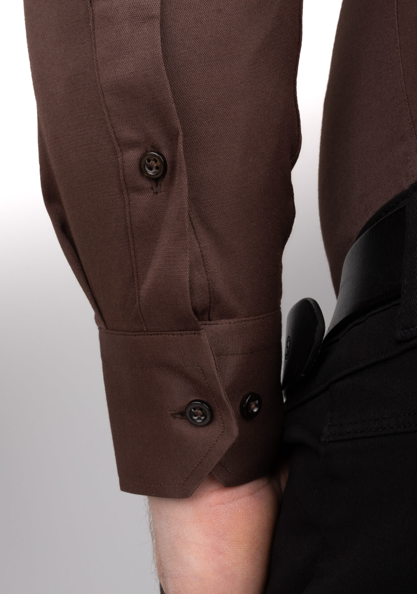 Brązowa koszula męska z kołnierzem czekoladowa slim fit z kryta plisą RS-1070