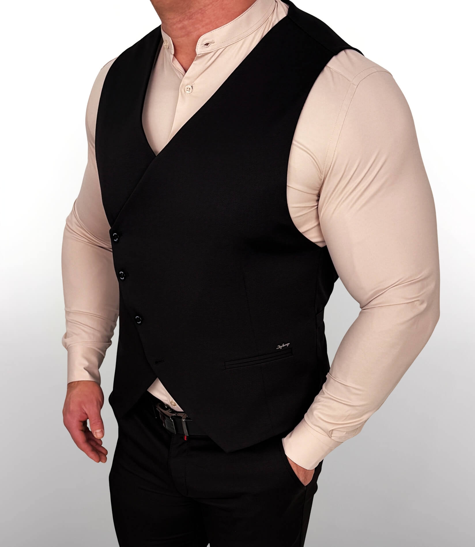 Kamizelka garniturowa męska czarna do garnituru slim fit elegancka Stylovy D-1188