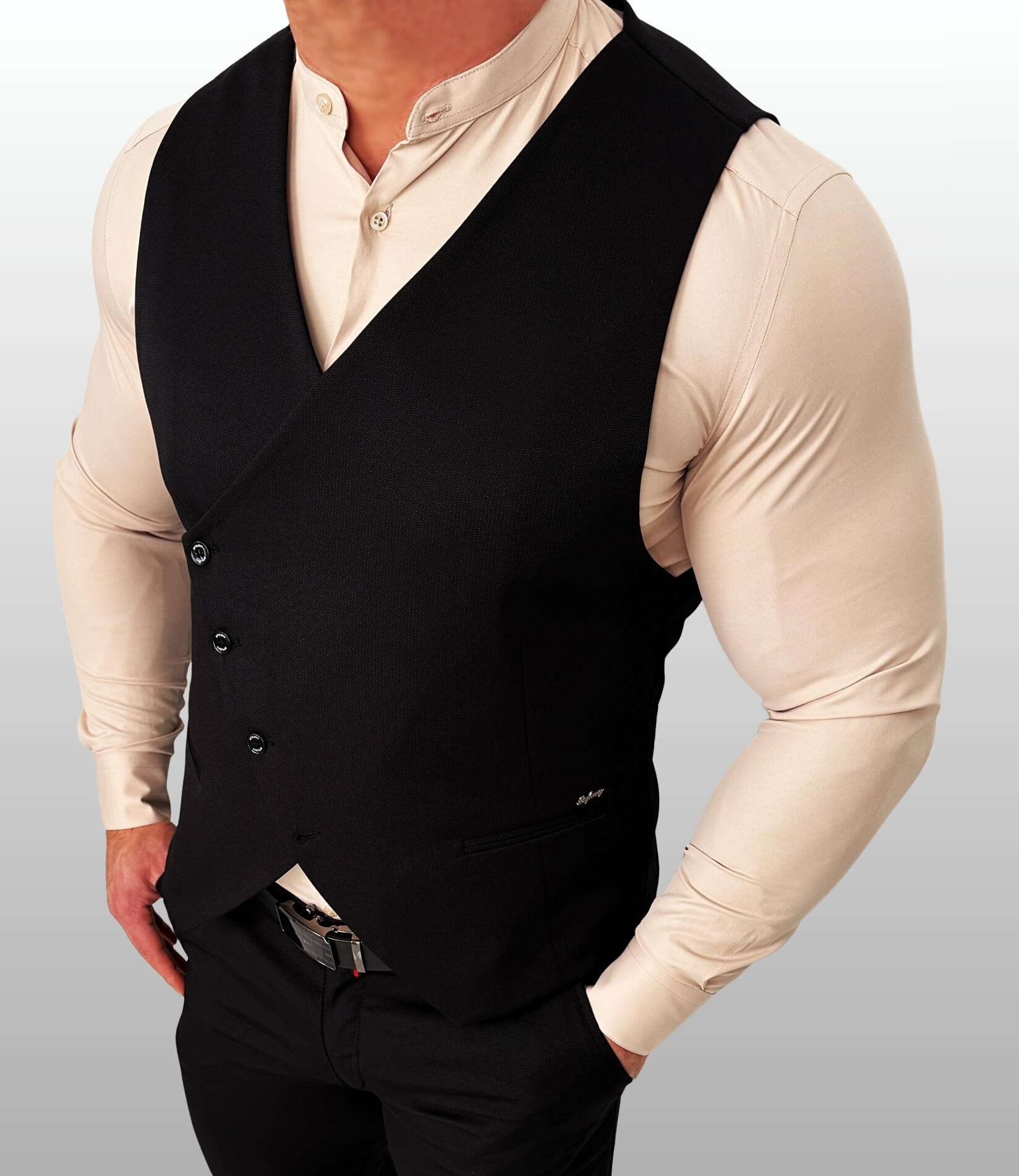 Kamizelka garniturowa męska czarna do garnituru slim fit elegancka Stylovy D-1188