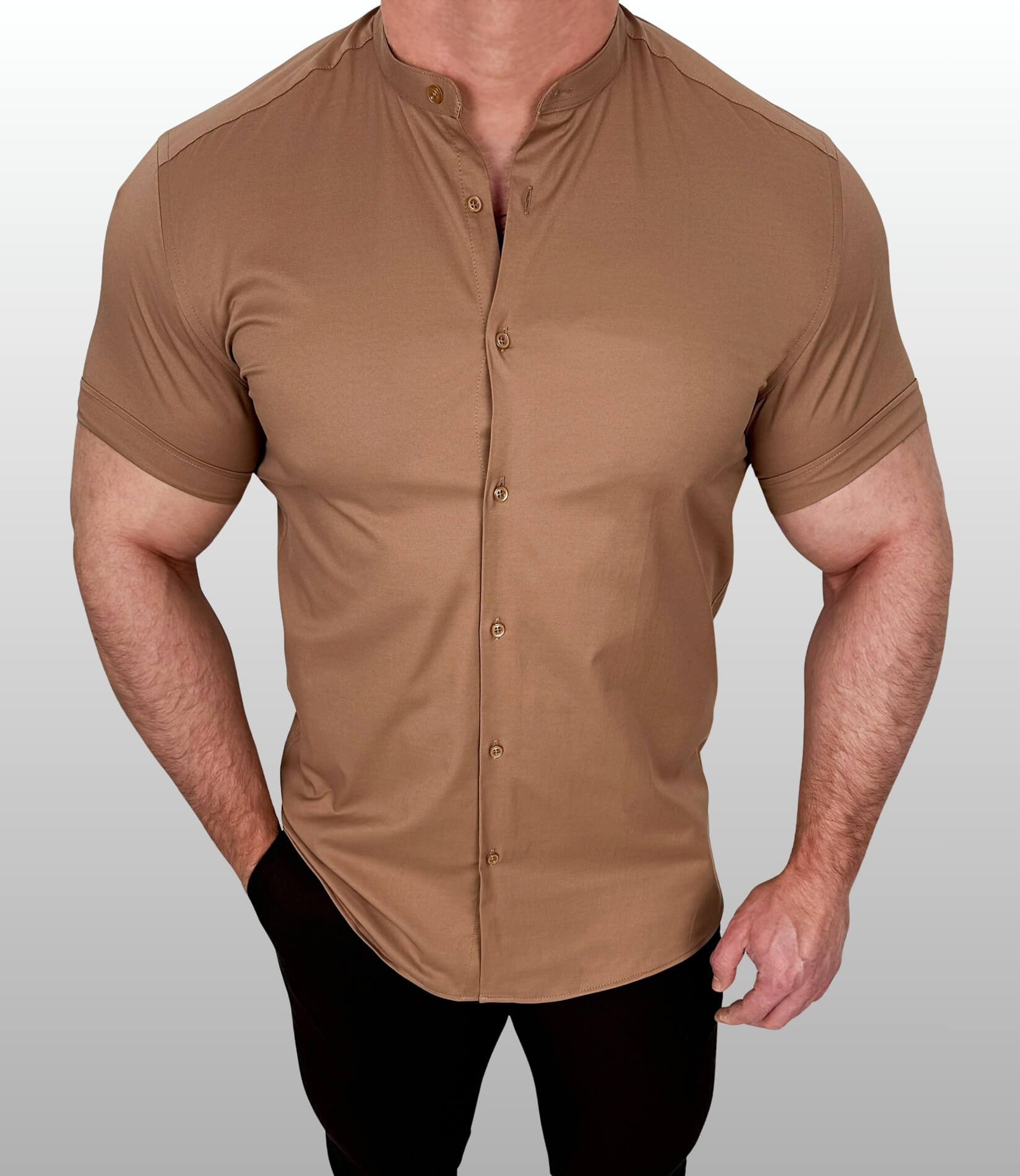 Koszula męska brąz czekoladowy ze stójką slim fit Stylovy Premium  2000K-442