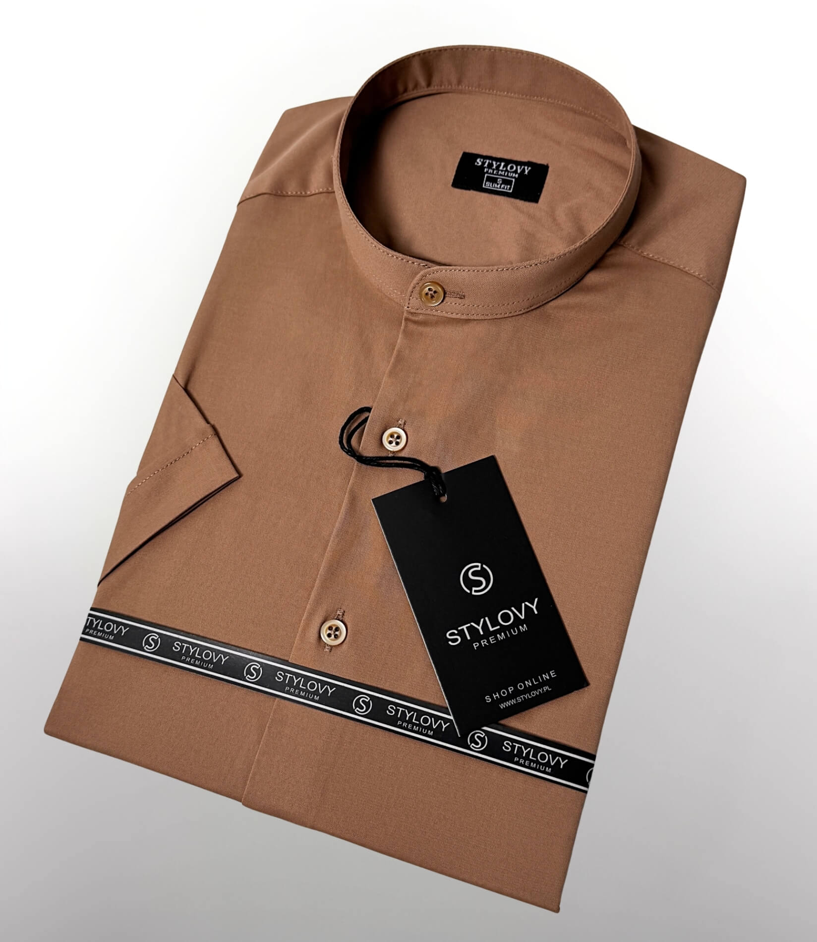Koszula męska brąz czekoladowy ze stójką slim fit Stylovy Premium  2000K-442