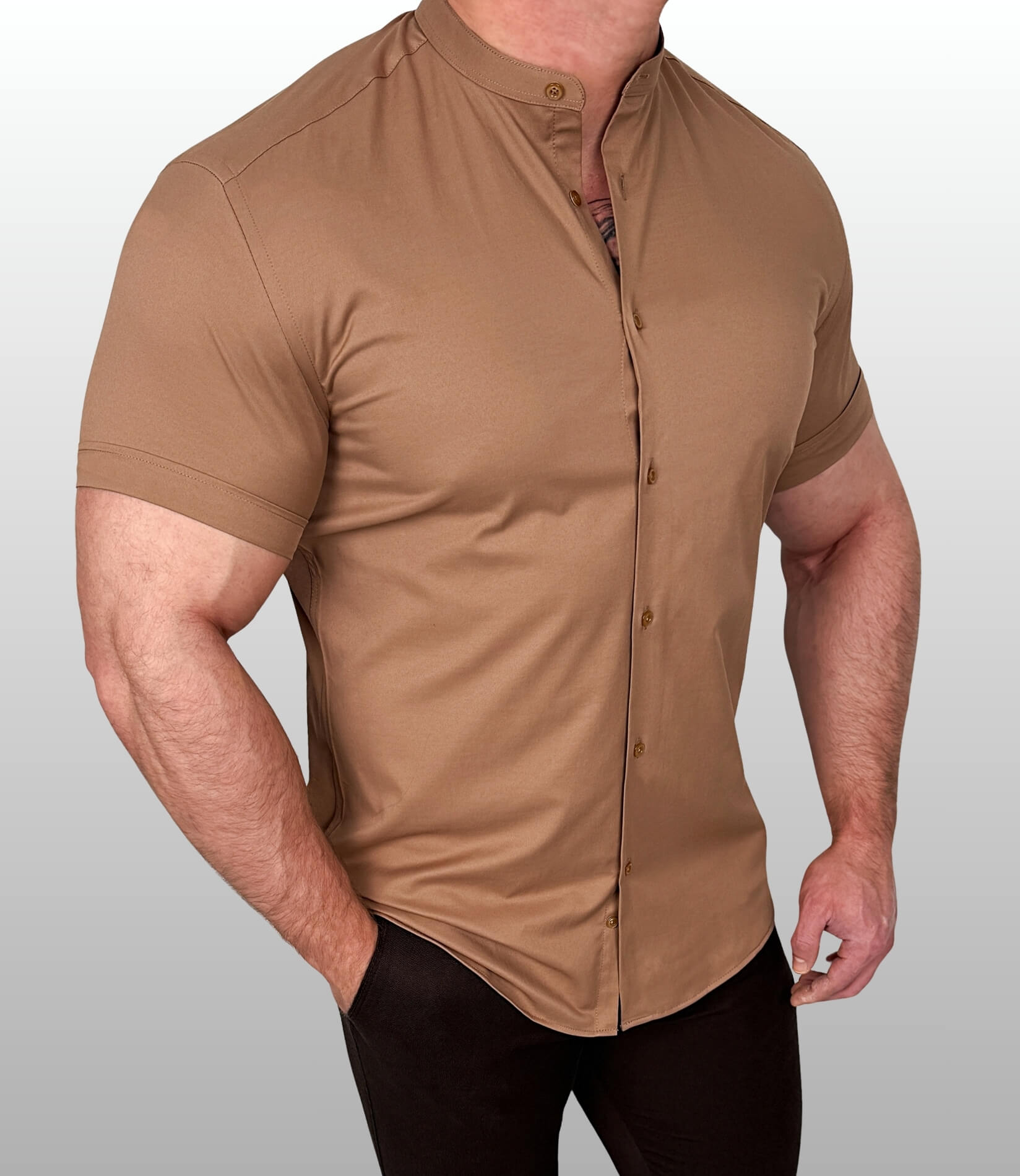 Koszula męska brąz czekoladowy ze stójką slim fit Stylovy Premium  2000K-442